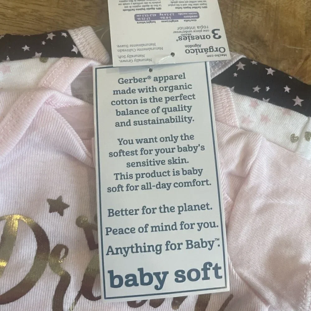 Gerber Newborn N Bodysuit Girl 3-Piece ORGANIC Cotton Dream True Onesies…